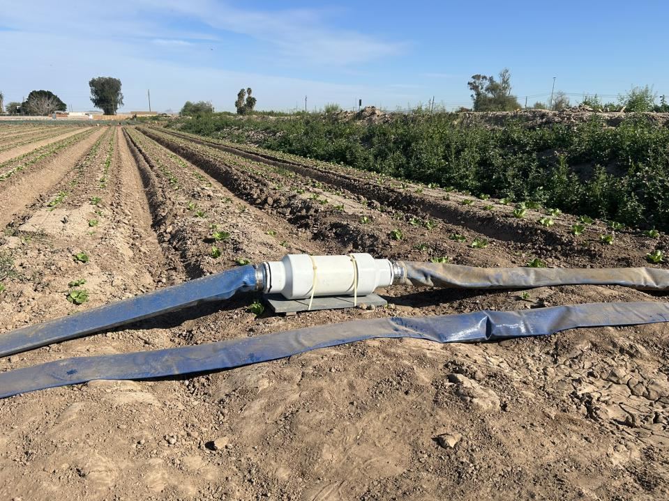 The Vorterra unit installed inline on the irrigation supply line at K3 Field