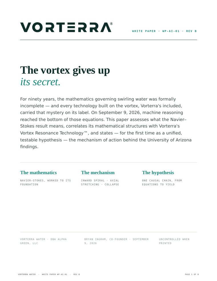 Cover of the Vorterra white paper: The vortex gives up its secret