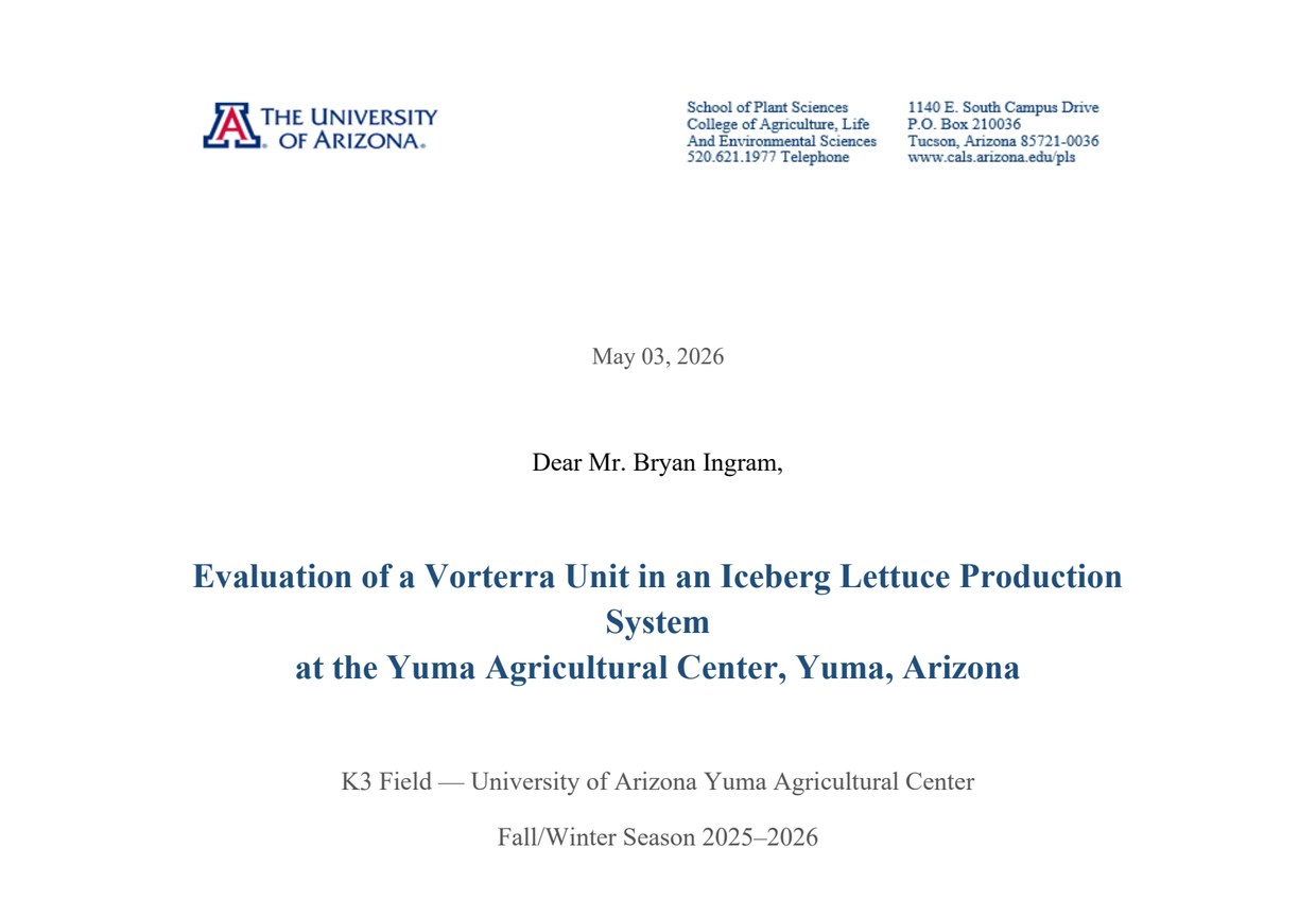 First page of the University of Arizona evaluation report on the Vorterra unit