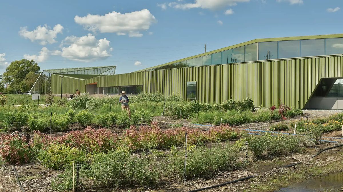 Thaden School's working teaching gardens with the campus building beyond